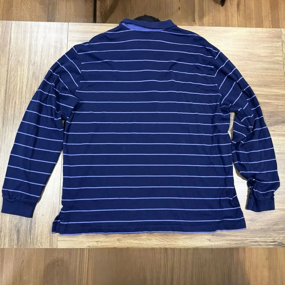 Ralph Lauren Polo Golf Pima Cotton Long Sleeve Blue Striped Men Shirt Size XXL